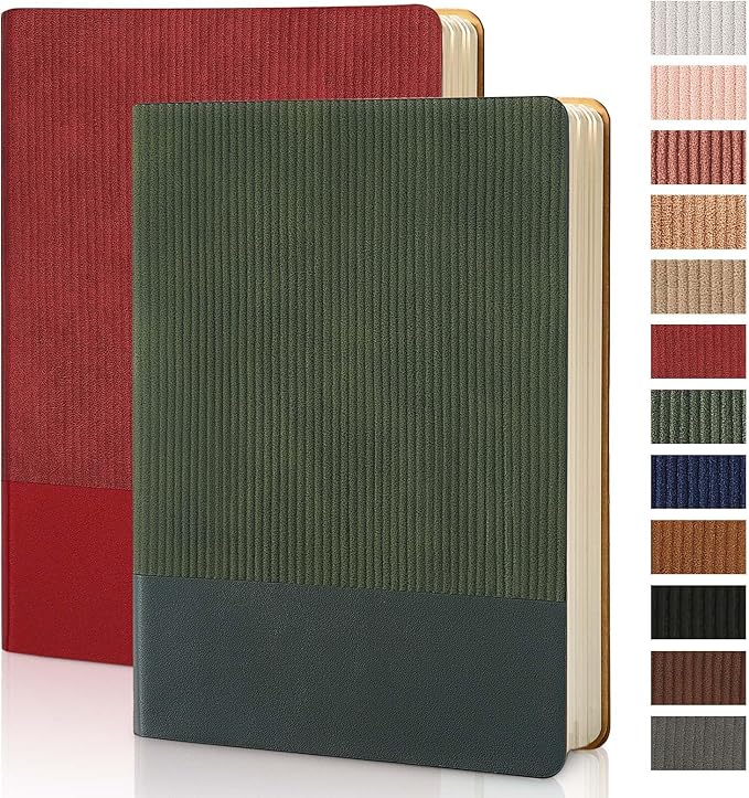 Lined Journal Notebook for Work College Ruled Note Book 5.79"x8.27" A5 PU Leather Daily Journaling 216 Pages for Women Men Writing Home School Supplies Business (A5 Lined 216pages, 2 Pack-Red/Darkgreen)