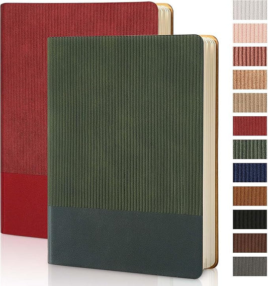 Lined Journal Notebook for Work College Ruled Note Book 5.79"x8.27" A5 PU Leather Daily Journaling 216 Pages for Women Men Writing Home School Supplies Business (A5 Lined 216pages, 2 Pack-Red/Darkgreen)