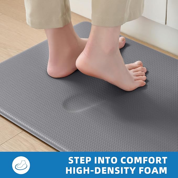 Kitchen Mats for Floor, Extra Long Anti-Fatigue Kitchen Rug, Grey | Cushioned Comfort,Non-Slip Backing,Waterproof Surface,Soft Underfoot,Easy Clean,Kitchen Sink,Laundry Room,Standing Desk