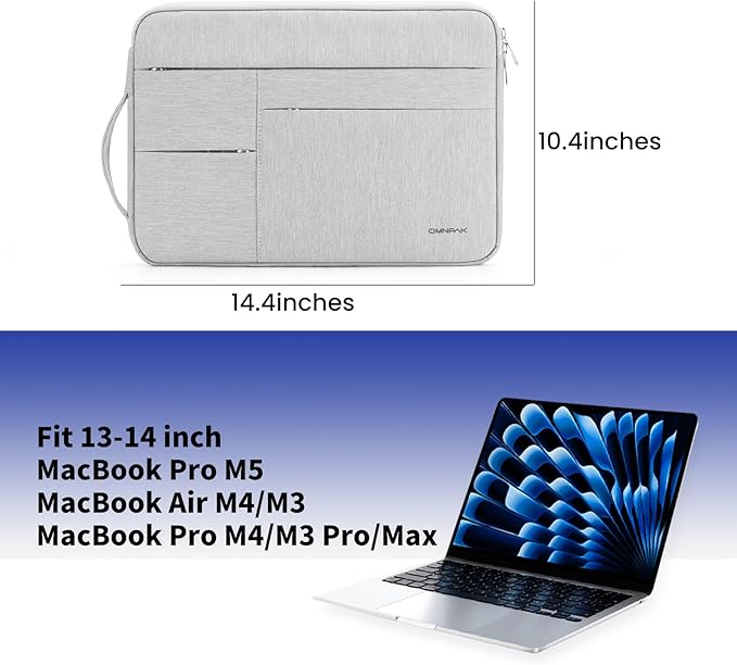 Omnpak for 13.6 inch MacBook Air Case Sleeve Compatible with 13 inch New MacBook Air M5/MacBook Neo A18 Pro, 13-14" MacBook Air/Pro M5/M4/M3/M2/M1, Water Repellent Laptop Case with Handle