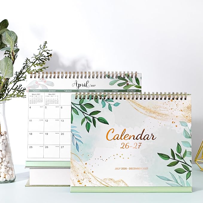 Desk Calendar 2026-2027, Jul. 2026 to Dec. 2027, Standing Flip Desktop Calendars 2026-2027, 10" x 8.3", Small Desk Calendar with Thick Paper, 2027 Calendars with Strong Twin-Wire