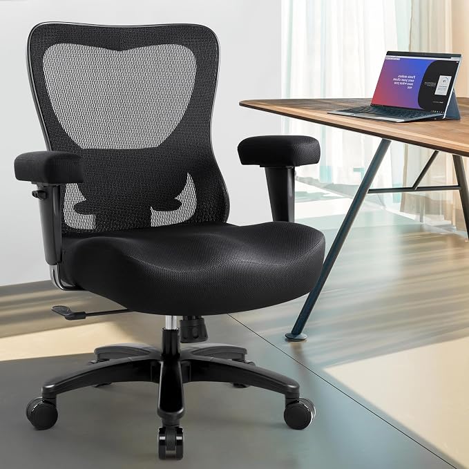 Big and Tall Office Desk Chair 500lbs,Ergonomic Heavy Duty Mesh Desk Chair | Executive Swivel Task Computer Chairs with Adjustable Lumbar Support and Armrests for Home Office (Black)