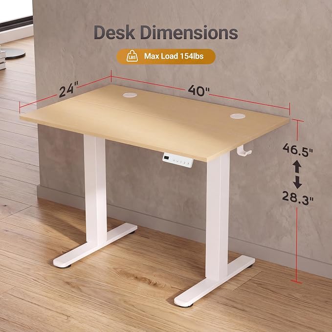Claiks Electric Standing Desk 40x24 Inch Adjustable Desk, Nature | 156lbs weight capacity, 3 memory presets, industrial steel frame, cable management hub, adjustable height , easy assembly