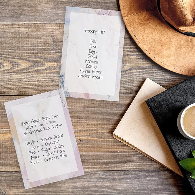 Marble Quartz Sticky Note Pads / 4" x 6" Repositionable Subtle Pastel Sticky Notes / 5 Elegant Designs / 50 Sheets Per Pad Set of 5 / Made in USA