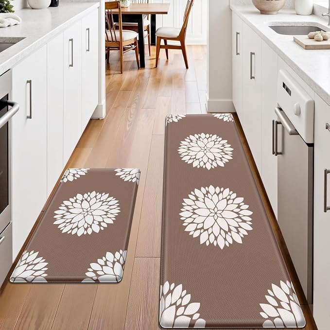 2PCS Kitchen Mats for Floor, Anti Fatigue Non-slip Larger Khaki Rug | Soft Kitchen Rugs for Home, Cushioned Standing Desk Mat, Comfort Mat for Office, Sink, Laundry, 17.3" x 59" + 17.3" x 30"