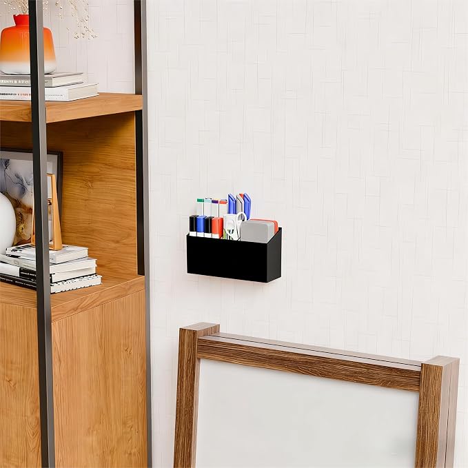 Yieach Magnetic Dry Erase Marker Holder for Whiteboard,Expo,Refrigerator,Fridge,Non Slip Magnet Pencil Holder,Wall Mounted Acrlic Pen Holder with Adhesive,Classroom and Locker Magnetic Organizer,Black