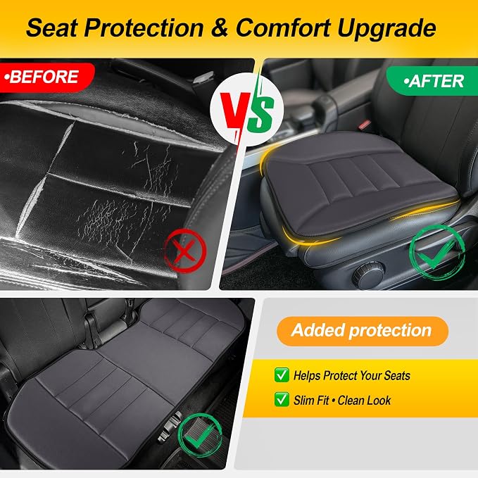 kingphenix 3-Piece Memory Foam Car Seat Cushion Set for Driving Comfort | 2 Front Seat Cushions and 1 Rear Bench Pad, 1.2-Inch Memory Foam, Non-Slip Bottom for Sedan, SUV, Truck and Van, Dark Grey