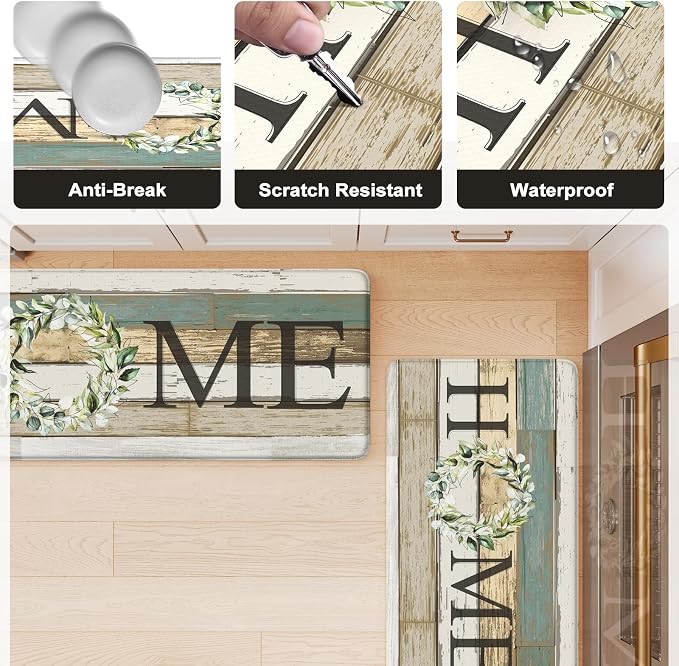 KIMODE Farmhouse Kitchen Runner Rug,17.3" x 59" Anti Fatigue Kitchen Mats for Floor Cushioned,Non-Skid Waterproof Comfort Thick Kitchen Floor Standing Mat for Front Sink,Laundry Room,Home