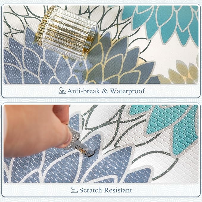 KIMODE Half Circle Kitchen Mats for Floor Cushioned Anti Fatigue Semi Round | Half Round,28"x18",Dahlia Boho,Blue White,Kitchen Rug Non Slip ,Waterproof Sink Floor Mat Carpet Decor for Laundry Bathroom