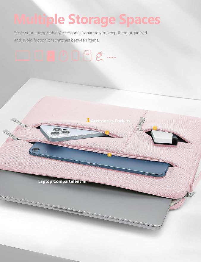 HYZUO 14-15 Inch Laptop Sleeve Bag for MacBook Air 15 M5 A3448 M4 M3 M2 2026-2023, MacBook Pro 15, 15" Surface Laptop, XPS 14/15 Plus, NoteBook Case for 14" HP Dell Lenovo Asus Acer, Pale Pink