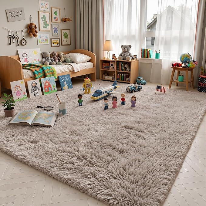 Rugs for Living Room 5x8, Alfombras para Salas Shag Large Plush Soft Area Rug, Shaggy Carpets for Bedroom,Boys Girls Home Decor Aesthetic(Beige, 5 x 8)