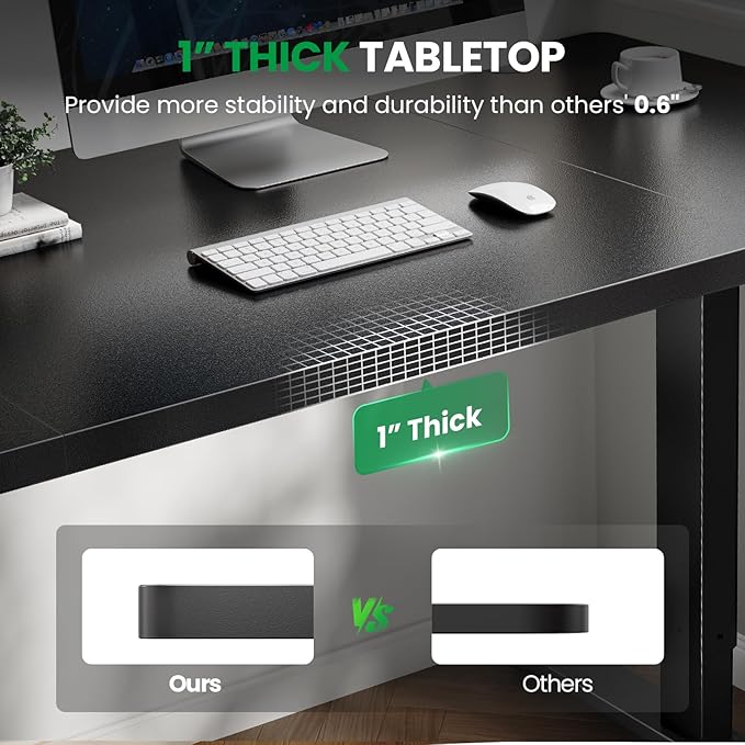 Electric Standing Desk Adjustable - 63x30 Inch Sit Stand Desk with 1 Inch Thick Tabletop, Double Beam Frame, 3 Memory Height Adjustment, Cable Management for Home Office