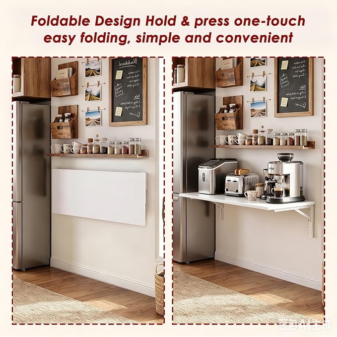 Need Small Fold Down Table Wall Mounted Heavy Duty Small Folding Wall Table Length 30 inches Width 20 inches Perfect Addition to Laundry Room/Home Bar/Kitchen & Dining Room AC15DW(7650)