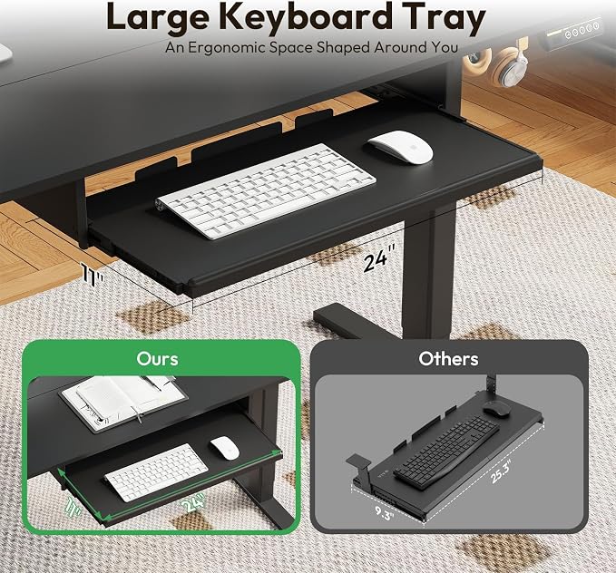 55 x 24 Inch Electric Standing Desk with Keyboard Tray, Black | 3-Year Free Motor Replacement, 28.3-46.5 in Height, 3 Presets, 45 dB or Less, 154 lb Capacity, Keyboard Tray