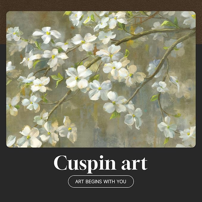 Framed Vintage Floral Wall Art, Green White Neutral Farmhouse Botanical Canvas Painting Prints Artwork for Walls, Rustic Retro Flower Picture for Living Room Bedroom Kitchen Hallway Wall Decor, 24x36