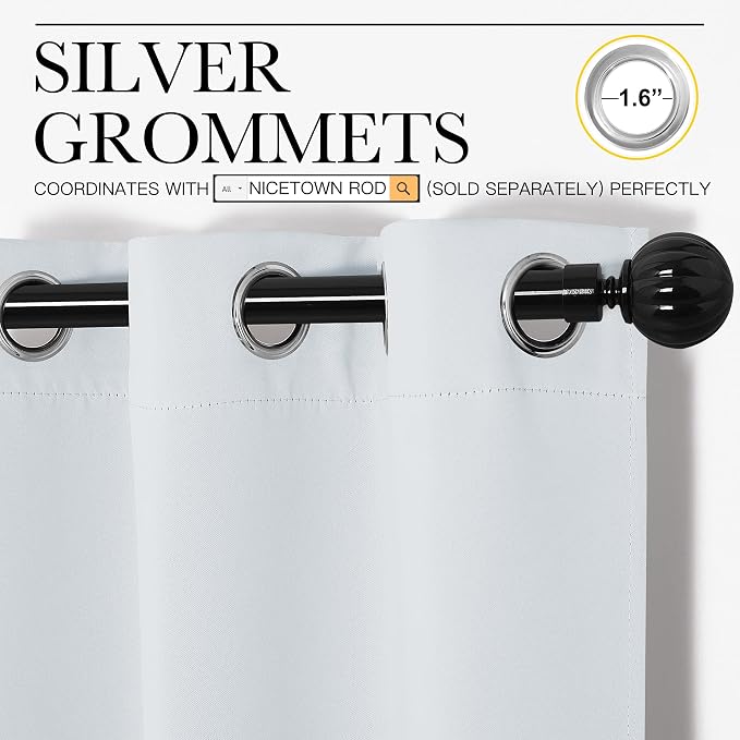 NICETOWN Room Darkening Curtains for Living Room - Easy Care Solid Thermal Insulated Grommet Room Darkening Curtains/Panels/Drapes for Bedroom (2 Panels, 55 by 86, Greyish White)