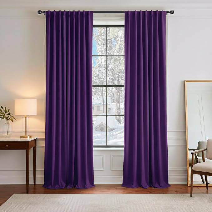 PONY DANCE Purple Blackout Curtains for Bedroom 2 Panels Set, Dark Purple Room Decor, Thermal Insulated Solid Back Tab Window Drapes for Living Room, W 52 x L 96 inch