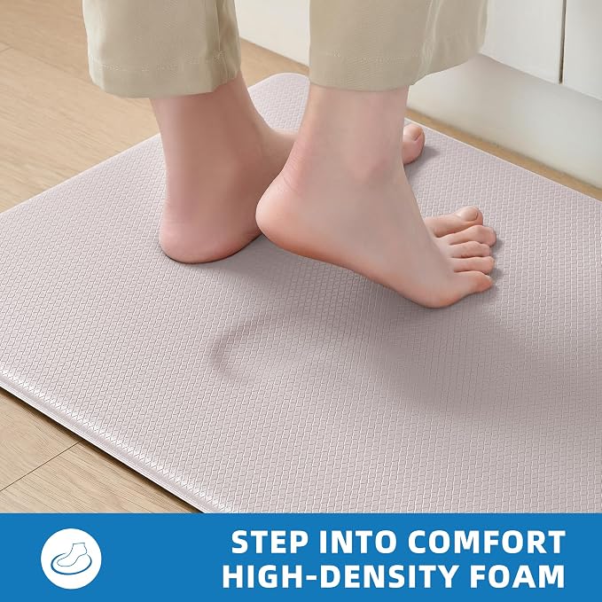 Kitchen Mats for Floor, Extra Long Anti-Fatigue Kitchen Rug, Ivory | Cushioned Comfort,Non-Slip Backing,Waterproof Surface,Soft Underfoot,Easy Clean,Kitchen Sink,Laundry Room,Standing Desk