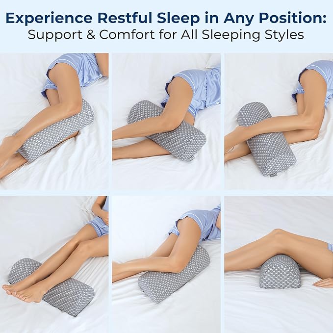 5 STARS UNITED Knee Pillow for Back Sleeping – Half Moon Bolster Pillow for Legs, Under Knee Pillow for Sleeping on Back, Memory Foam Leg Pillow for Back Pain, Gray