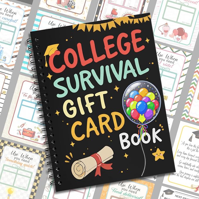 College Survival Gift Card Book 8 x 6 Inch 20 Pages Giftcard Booklet Holders, College Survival Kit Gift Card Book 2026, High School Graduation Gifts for Students Him Her Boys Girls
