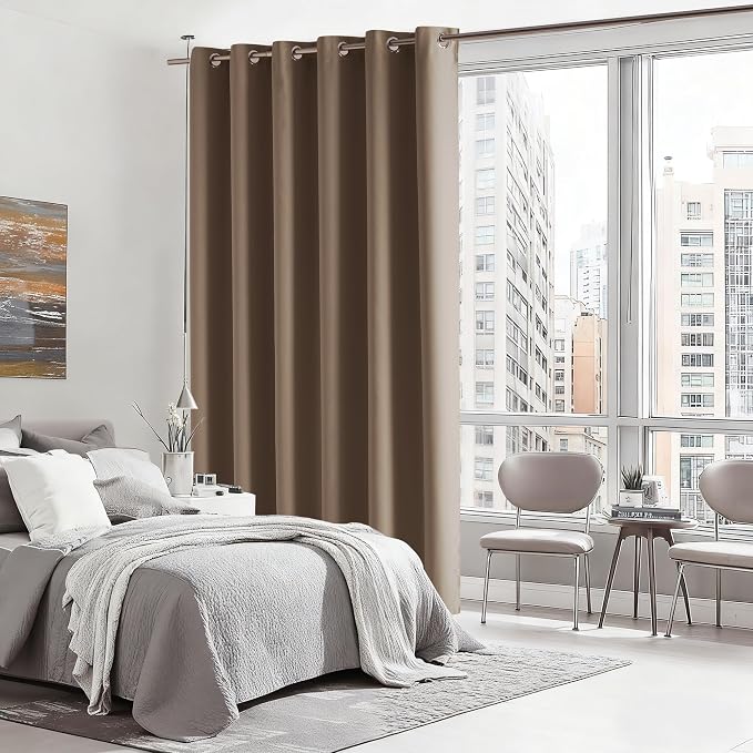 RYB HOME Blackout Thermal Insulated Curtains, Portable Curtain for Sliding Glass Door/Storage/Space Room Divider, Large Window Treatment Room Divider Panel, W80 x L84, Cappuccino, 1 Panel
