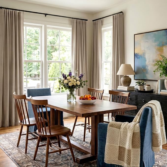 INOVADAY 100% Blackout Curtains for Bedroom, Taupe Black Out Curtains 96 Inch Long, Clip Rings Linen Blackout Drapes, Thermal Insulated Room Darkening for Living Room, 2 Panels - W50xL96