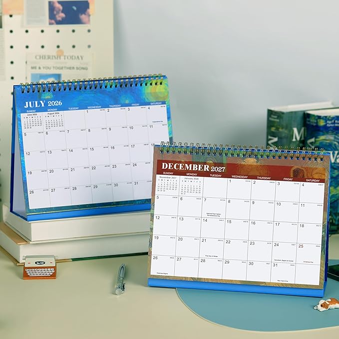 Desk Calendar 2026-2027 - JUL 2026 - DEC 2027, Standing Flip Desktop Calendar 2026-2027, 18 Months Desktop Calendar, 9.8" x 8.3", Thick Paper