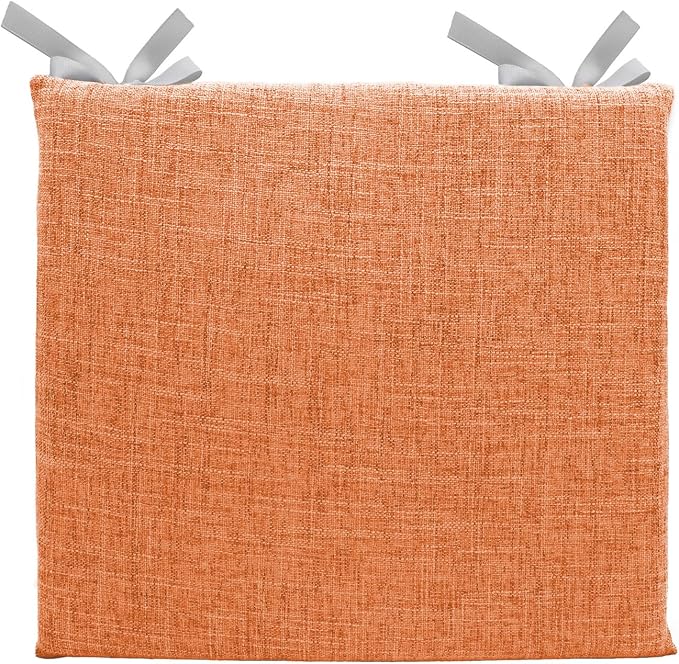 Lifup Chair Cushion Memory Foam Pads, Square Non-Slip Thick Dining Chair Cushions with Ties and Removable Cover for Home Office Restaurant Chair Pads Orange 16 x 16 Inch