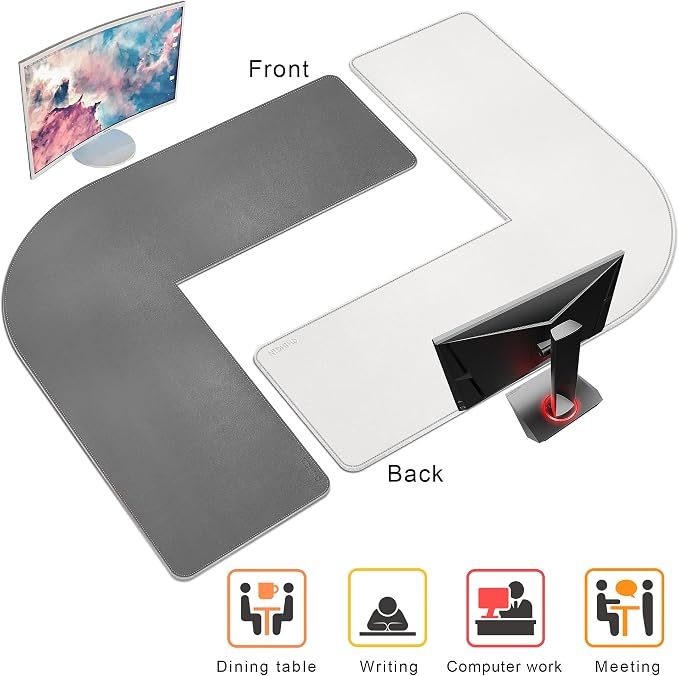 Chihein L-Shaped Desk Pad, Corner Desk Mat (49.2”+ 49.2”) x 15.7”, Computer Office Mouse pad Writing Table Pad for Home Office - Gray/White
