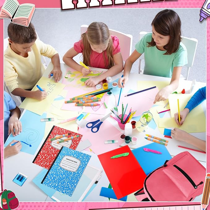 Gilprop 79 Pcs Back to School Supplies Box for Kids K-5 Students Elementary Middle School Supplies Kit Bundle Bulk Essential Pen Notebook Stationery for Primary Student Classroom(Pink)