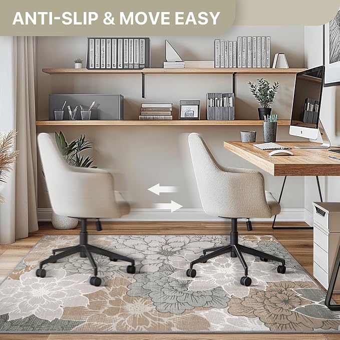 36"x48" Office Chair Mat for Hardwood Tile Floor, Under Desk Carpet Protector for Rolling Computer Chair Mat, Machine Washable Area Rug, Anti-Slip 1/5" Thick Low Pile Thin Vinyl Floor Mat, Taupe Grey