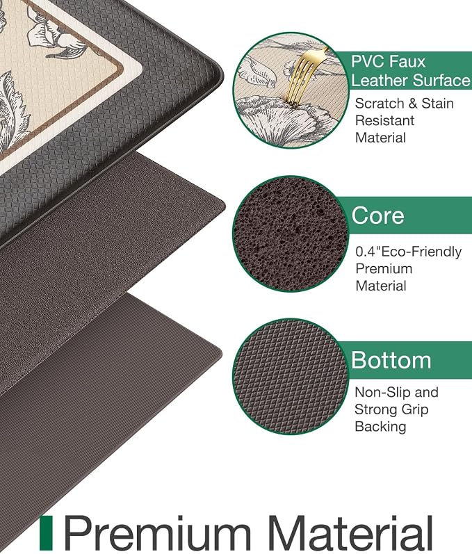 LUMI Anti Fatigue Kitchen Cushioned Mat for Floor, Padded Waterproof Runner for Standing, Stain Resistant Comfort Rugs for Home, Sink, Laundry, 24x59