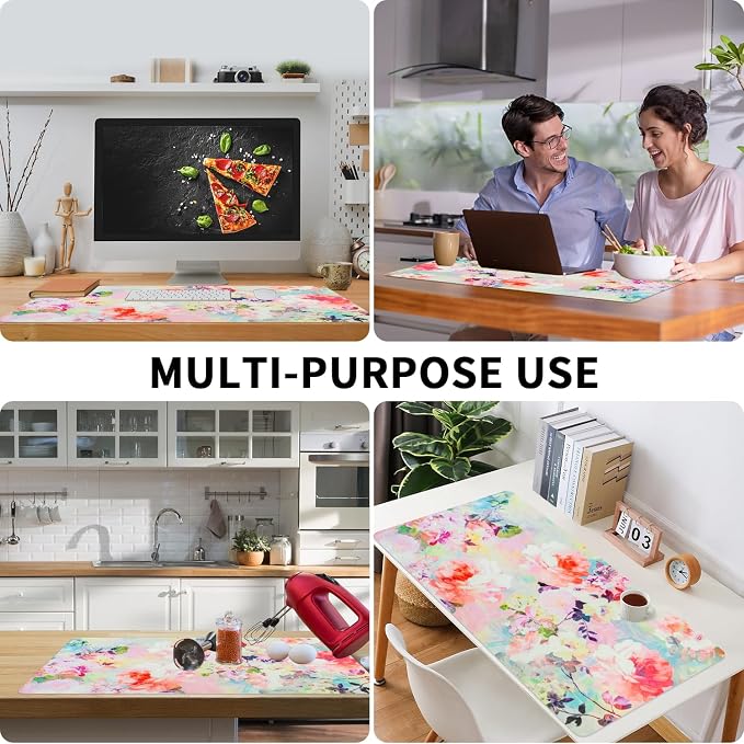 Pink Floral Desk Mat for Desktop, Women Girls Pink Mouse Pad Large, Desk Decor for Women, Desk Protector Mouse Pads for School Office Home/31.5" X 15.7"