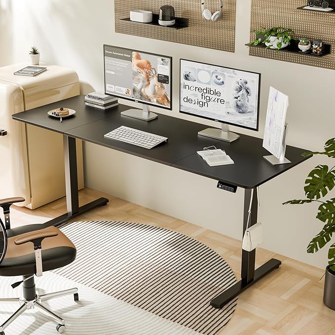 67"x24" Standing Desk, Height Adjustable Sit-Stand Home Office, Black | Electric Adjustable Standing Desk, Sit to Stand Computer Office Desk with Splice Board, Memory Preset, Lifts 28.7''-46.5"