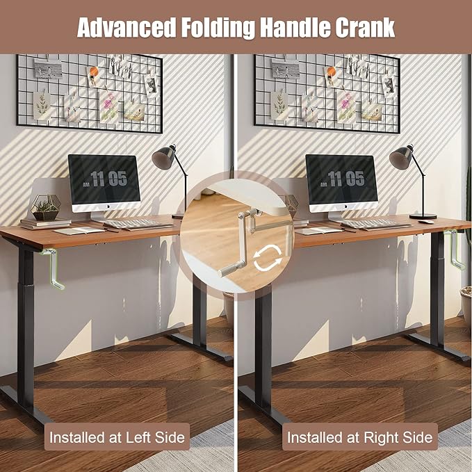 Tangkula Hand Crank Stand Up Desk Frame, Manual Height Adjustable Standing Workstation with Foldable Crank Handle, Cable Management Tray, Headphone Hook, Ergonomic Sit Stand Desk Frame for Home Office
