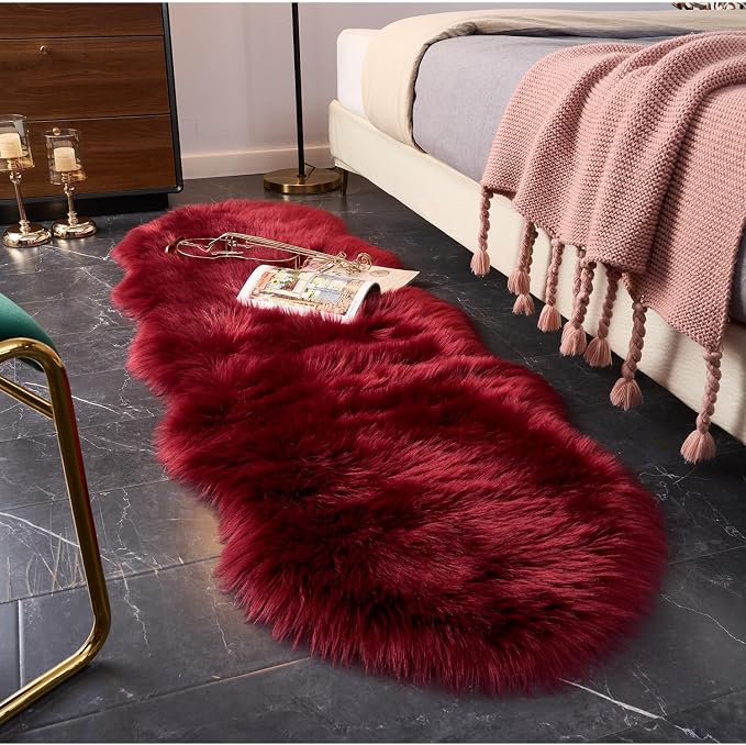 EasyJoy Ultra Soft Fluffy Shaggy Area Rug Faux Fur Rug Chair Cover Seat Pad Fuzzy Area Rug for Bedroom Floor Sofa Living Room (2 x 6 ft Sheepskin, Burgundy)