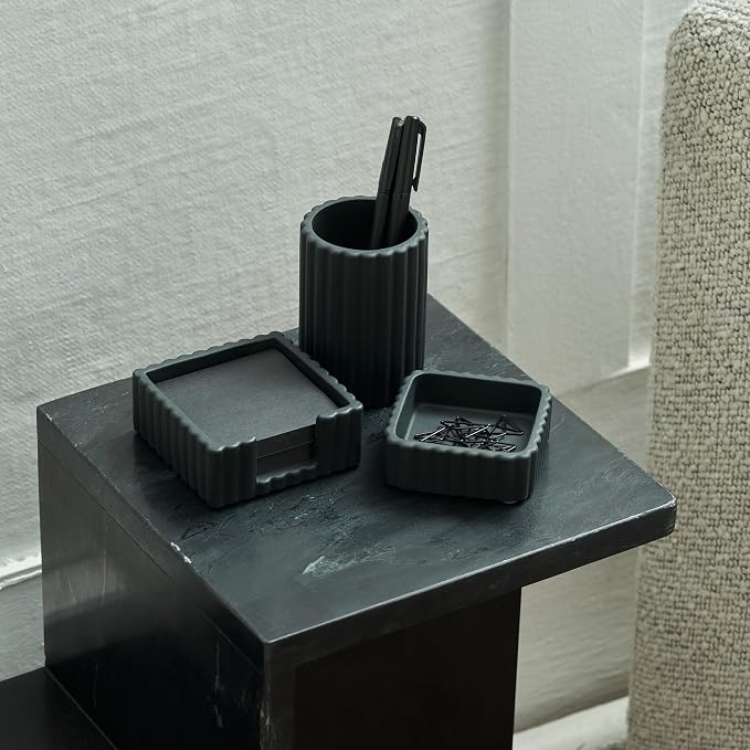 Aesthetic Desk Organizer Set of 3 For Your Office - Sturdy Concrete Desktop Accessories For Women Enhance Any Office Decor - Set incl. Pen Holder, Paperclip Storage & Sticky Note Holder for Teacher