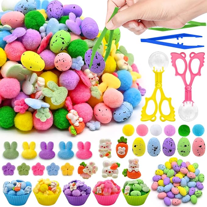 269 Pcs Easter Sensory Bin Filler Bunny Egg Flower Counting Sorting Sensory Bin Items Fine Motor Easter Counts for Spring Counting Decor