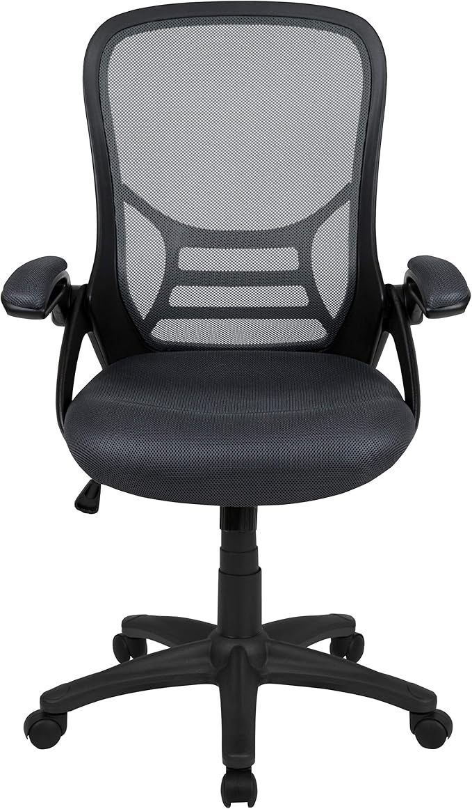 Flash Furniture Porter High-Back Swivel Office Chair with Adjustable Lumbar Support and Seat Height, Ergonomic Mesh Desk Chair with Flip-Up Armrests, Black