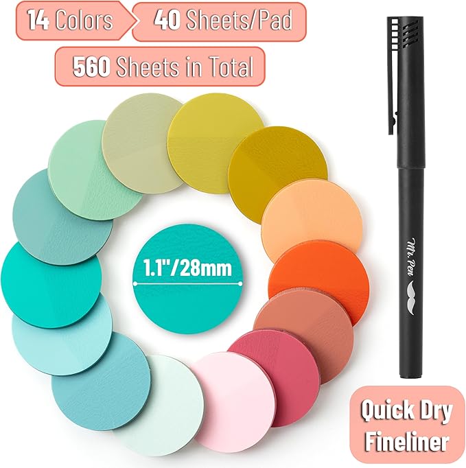 Mr. Pen- Transparent Sticky Note Set, 560Sheets, Colorful, Round Transparent Sticky Notes Set, Stocky Notes for Bible Journaling