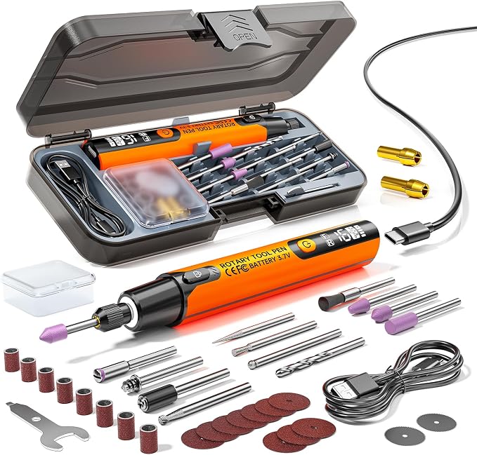 Portable Cordless Engraving Pen for Artists & DIYers Beginner Friendly 6-Speed Adjustable Rechargeable Engraving Pen Tool for Bead, Metal, Wood, Glass and Plastic (Orange)