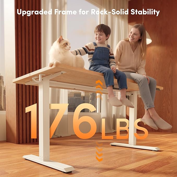 FEZIBO 40 x 24 Inchs Electric Standing Desk, Height Adjustable, Sit Stand Up, Computer Office Desk with Splice Board, White Frame/Maple Top
