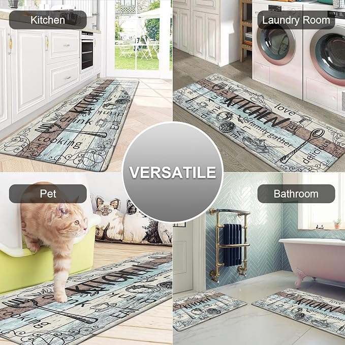 HEBE Kitchen Rugs Set of 2, Cushioned Anti Fatigue Kitchen Mats for Floor, Non Slip Waterproof Comfort Standing Desk Mat Carpet for Sink, Stove, Laundry Room