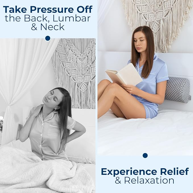 5 STARS UNITED Knee Pillow for Back Sleeping – Half Moon Bolster Pillow for Legs, Under Knee Pillow for Sleeping on Back, Memory Foam Leg Pillow for Back Pain, Gray