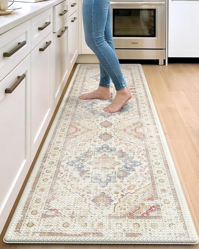 DEXI Kitchen Mats for Floor Cushioned, 23x86 Extra Large Wide Runner Rug Non Slip, Waterproof Soft Comfort Standing Padded Anti Fatigue Decorative, Light Beige