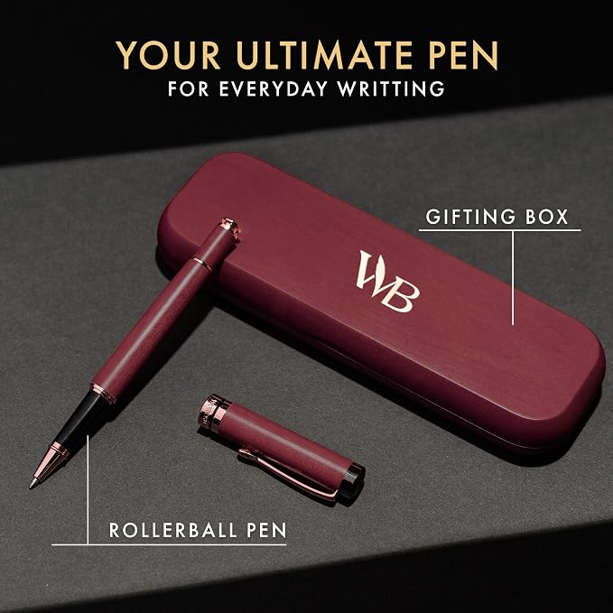 Wordsworth and Black Rollerball Pen-Stunning Luxury Pen Bamboo Violetwood Gold Finish, Refillable, Best Roller Ball Gift Set Pen for Men & Women, Ink Refill,Point Office Pens for Writing