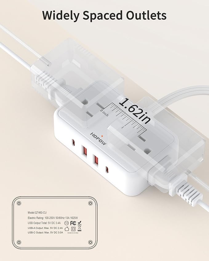 HOPOW Flat Plug Extension Cord, 0.5Ft Short Power Strip with 4 Outlets & 4 USB Ports(2 USB C), No Surge Protector for Cruise Ship, Multiple Outlet Small Power Strip for Home Office Travel