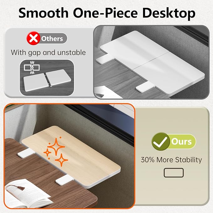 15.7"×7.5" Clamp-on Desk Extender, Monitor and Laptop Riser | Heavy-Duty Side/Top Desk Organizer Shelf, Adjustable Desktop Storage for Office Accessories, Light Wood