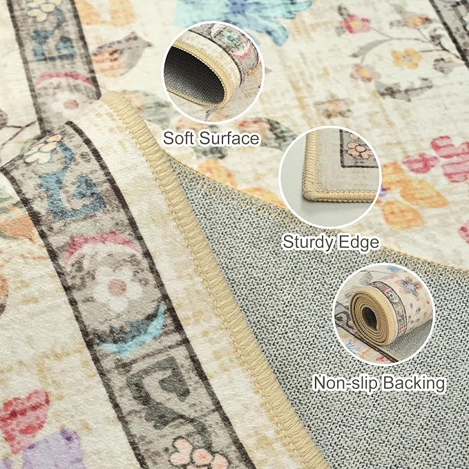 Vasofe 2x3 Area Rug for Bedroom, Small Rugs for Entryway, Kitchen, Bathroom, Non-Slip Washable Carpet Soft Low Pile Vintage Floral Beige Mat Front Door Mats for Indoor Entrance