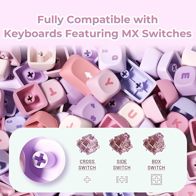 OHY XVX MOA Profile Keycap Set,12 Zodiac Series Dye-Sublimation PBT Material, Cute Purple Gradient Design, Compatible with MX Switches Mechanical Gaming Keyboards- Gradient Purple
